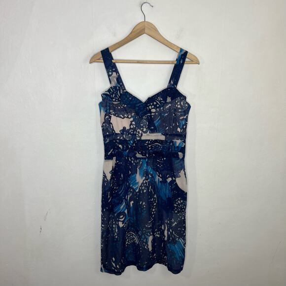 Peruvian Connection Cote Dazur Blue Floral Silk Blend Dress Size 6 - Picture 12 of 13